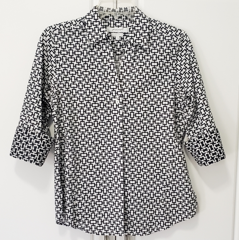 Foxcroft Black and White Notched Collar Button Down Shirt - Picture 10 of 10